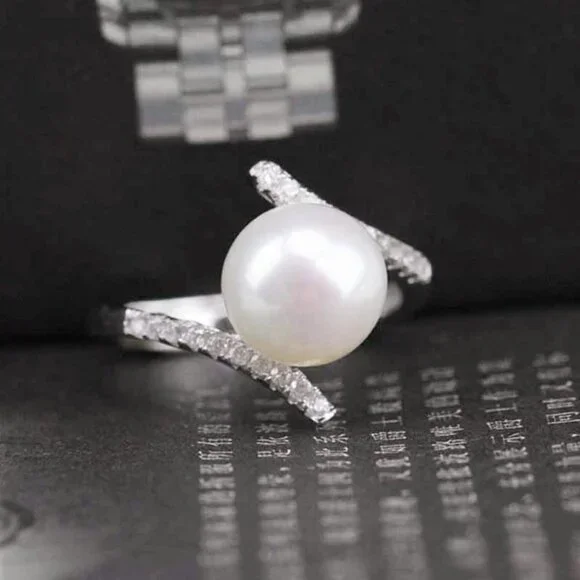 Sweet Beautiful Pearl CZ Twisted Anillos Elegant Silver Ring for Women, VIP562 - Picture 4 of 6